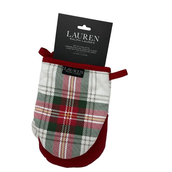NWT Lauren Ralph Lauren Holiday Plaid Kitchen Set Mini Mitt & 2 Towels Christmas - Picture 4 of 10